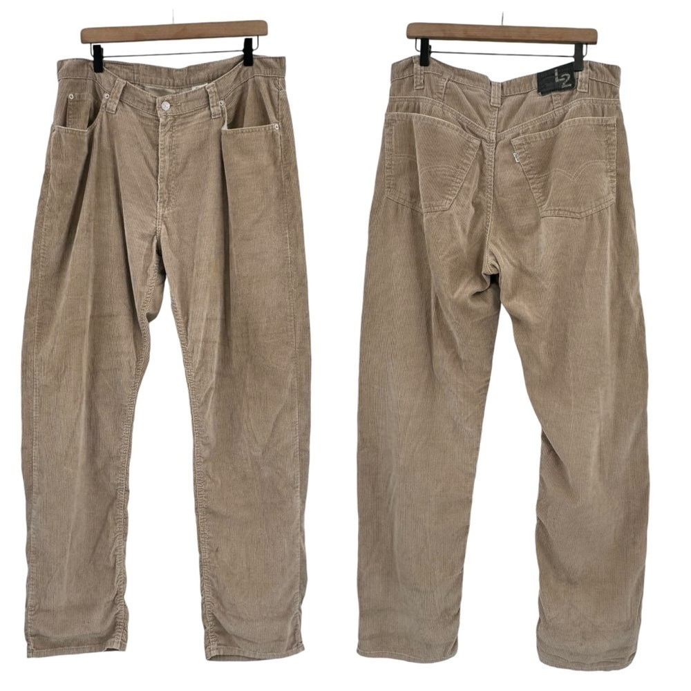 Vintage 90s Levi's L2 Corduroy Pants Relaxed Fit 100% Cotton Paper Tag Tan | 36"